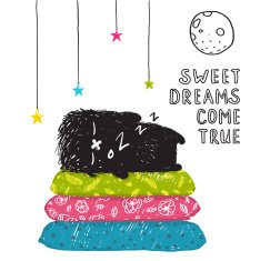 Funny Cute Little Black Monster Sleeping Dreams Come True Greeting