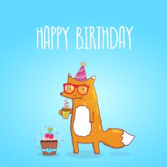 Happy Birthday card with hipster fox N18