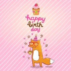 Happy Birthday card with hipster fox N20