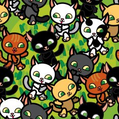 walking cats on grass seamless pattern