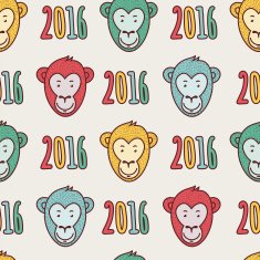 Vector seamless hand drawn pattern Smiling monkey and numbers 2016