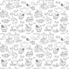 Seamless pattern fresh desserts with coffee tea berry ice cre