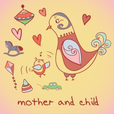 illustration mother and child Birds