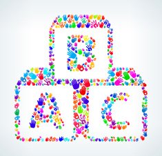 Alphabet Blocks on Hands Pattern White Background