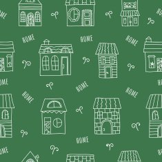 Vector seamless pattern with hand drawn houses and homes
