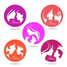 Set of mother and baby silhouette symbols Happy Mother's Day