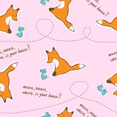 Seamless pink kids pattern with fox and mouse