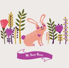 Cute sweet bunny with flowers