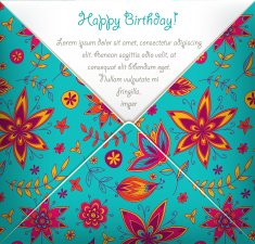 Happy Birthday card with colorful floral pattern