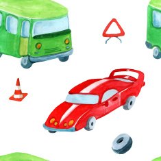 vector watercolor cartoon transport seamless pattern N3