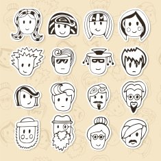 Hand drawn different funny faces Doodle vector avatars set