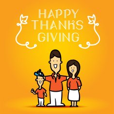Happy Thanks Giving with family cute cartoon on orange backgroun