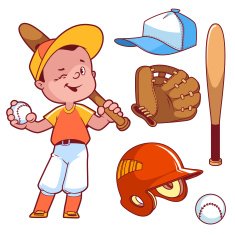 Cartoon boy playing baseball Baseball equipment