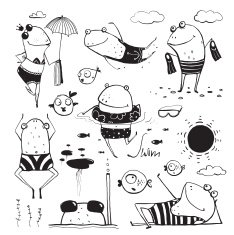 Frogs Summer Swimming Drawing Collection N2