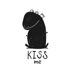 Prince Frog Kiss Me Black and White Drawing