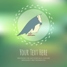 Hand drawn vector cartoon bird on blurred background Greeteng or N9