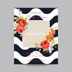 Baby Arrival Card with Photo Frame -Blossom Flowers Theme