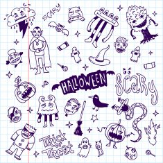 Halloween doodle set School notebook Vector illustration