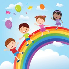 Diverse children on the rainbow