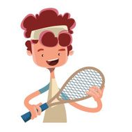 Boy playing tennis with racket vector illustration cartoon character