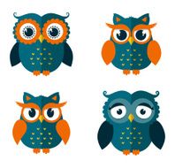 Set of owls isolated on white Vector illustration