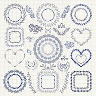 Vector Hand Drawn Floral Frames Borders Wreaths