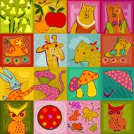 seamless checked doodle colorful animals