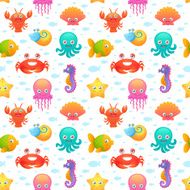 Cute sea animals seamless pattern