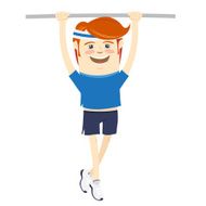 Hipster funny sportsman hanging on horizontal bar Flat style N2