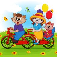 family of cats on tandem bicycle