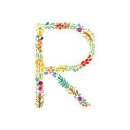 Watercolor floral monogram R