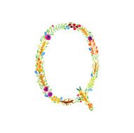 Watercolor floral monogram Q