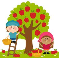 Kids harvesting apples
