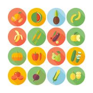 Set of flat design icons for fruits and vegetables