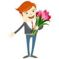 Hipster funny man holding flowers Flat style N2