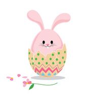 Vector of cute rabbit inside a cracked easter egg