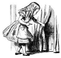 Alice and a tiny door illustration (Alice&#039;s Adventures in Wonderland)