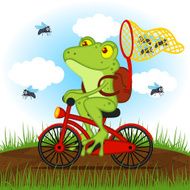 frog on a bike catches flies