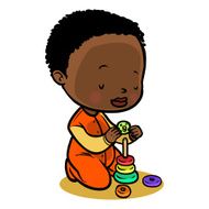 Funny cute cartoon baby collects a pyramid Vector illustration N2
