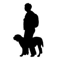 Vector silhouette of people with dog N15