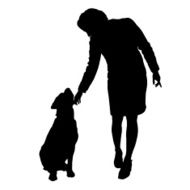 Vector silhouette of people with dog N16