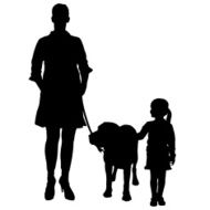 Vector silhouette of people with dog N17