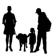 Vector silhouette of family with dog N3