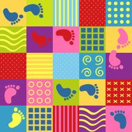 colorful seamless pattern with squares and footprints