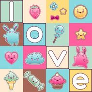 Cute child background with kawaii doodles N8