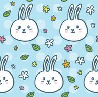 Cute seamless pattern with doodle rabbits and flowers N2