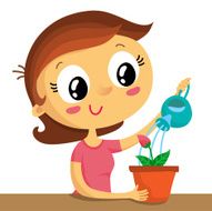 Young woman watering the flower isolated on white