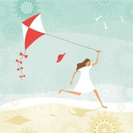 Summer girl flying a kite