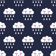 Seamless pattern with smiling clouds