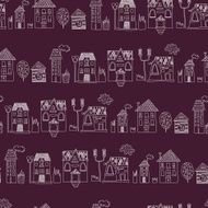 Hand-drawn seamless pattern with cute town Vector texture